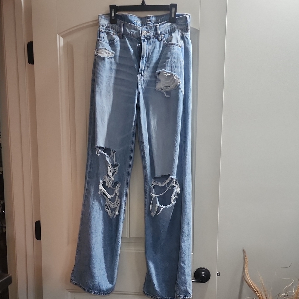 American Eagle Outfitters Light Blue Distressed Flare Jeans